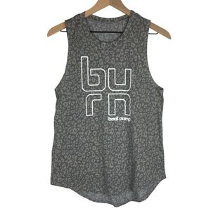 BURN BOOT CAMP Tank Top Sleeveless T Shirt Leopard Animal Print Hi Lo Workout
